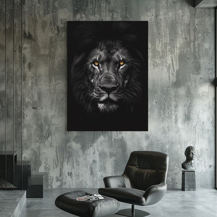 Tableau Lion Noir, art mural décoration nature