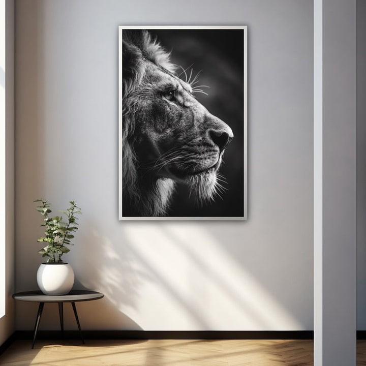 Tableau Lion Noir et Blanc, art mural décoration nature