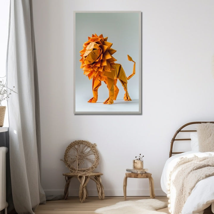 Tableau Lion Origami, art mural décoration nature