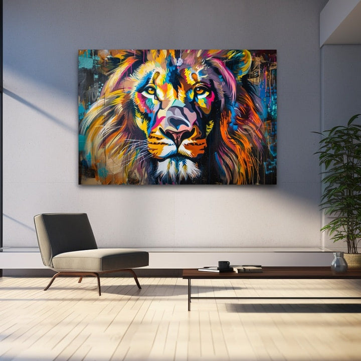 Tableau Lion Street Art, art mural décoration nature