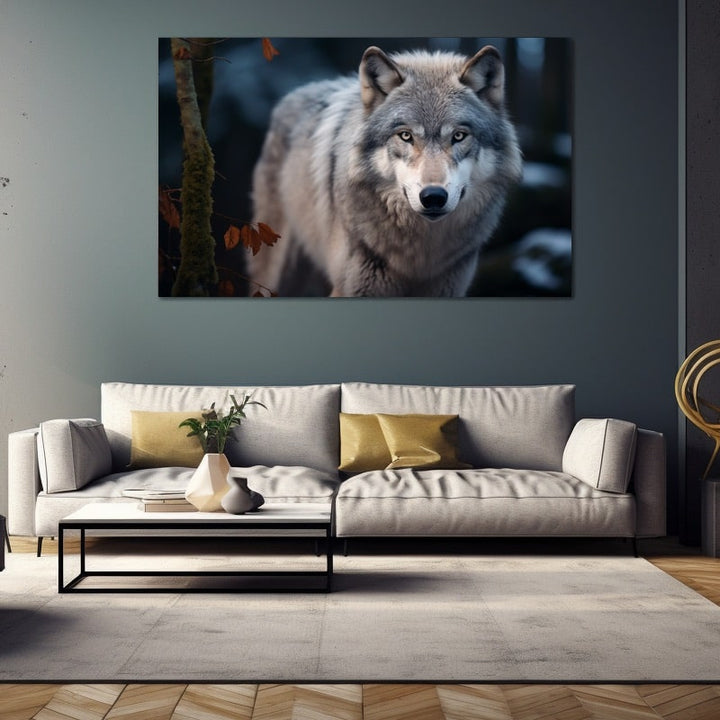 Tableau Loup Argenté, art mural décoration nature