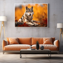 Tableau Loup Automne, art mural décoration nature