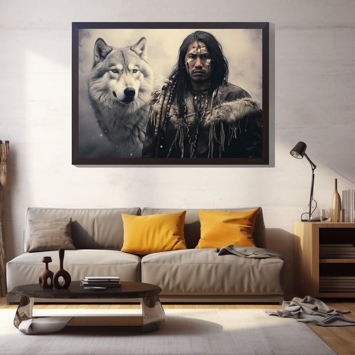 Tableau Loup Indien, art mural décoration nature