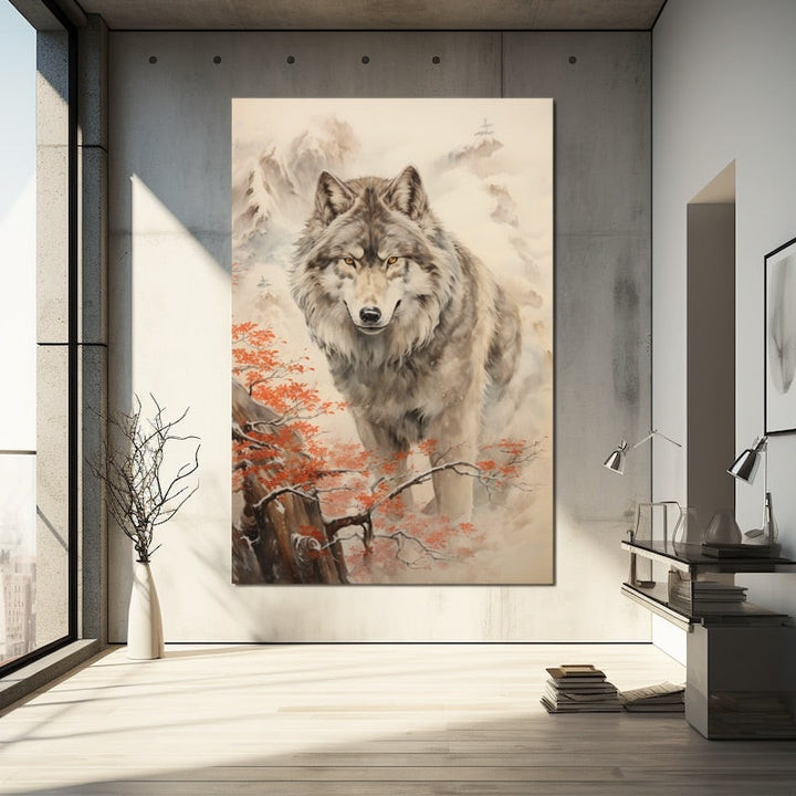 Tableau Loup Japonais, art mural décoration nature