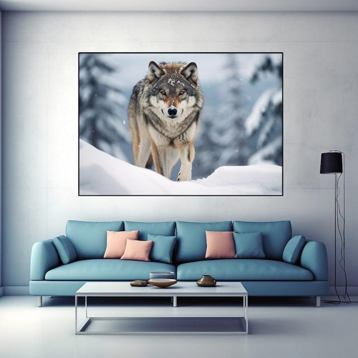 Tableau Loup Neige, art mural décoration nature