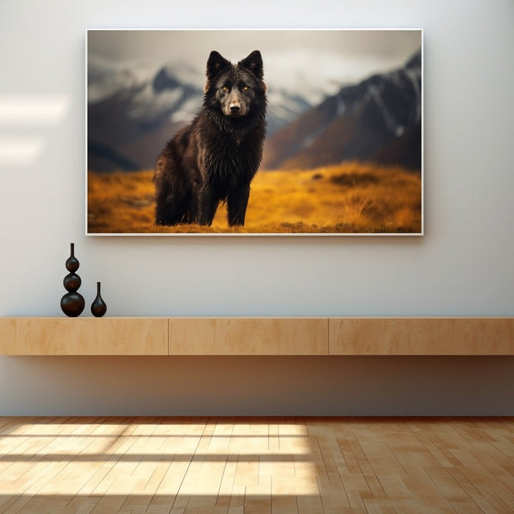 Tableau Loup Noir, art mural décoration nature