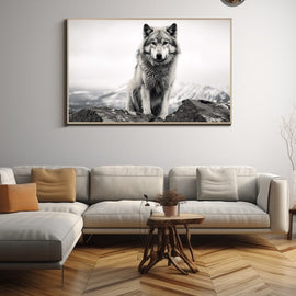 Tableau Loup Noir et Blanc, art mural décoration nature