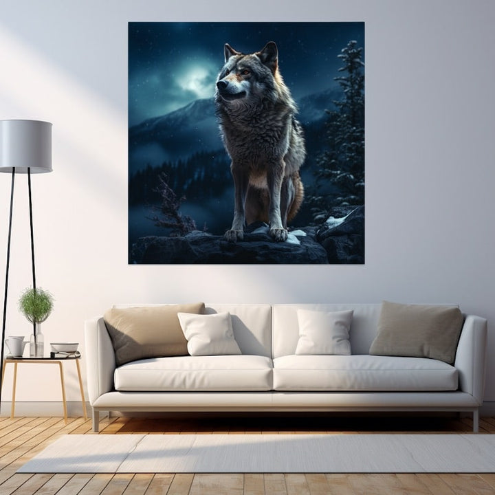 Tableau Loup Nuit, art mural décoration nature