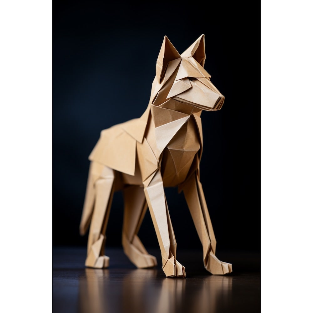 Tableau Loup Origami, art mural décoration nature