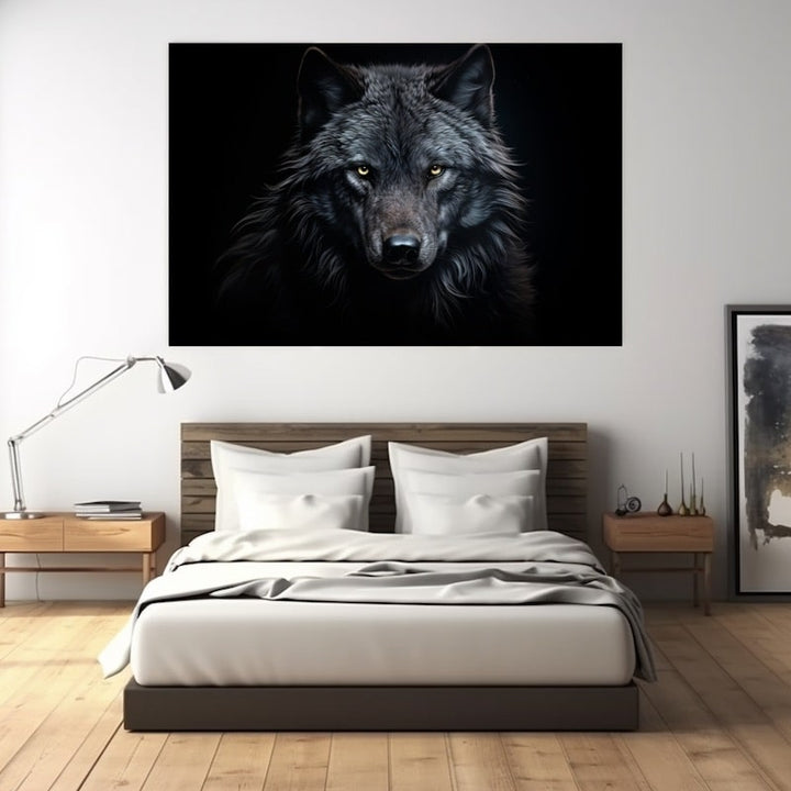 Tableau Loup sur Fond Noir, art mural décoration nature
