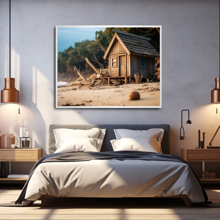 Tableau Cabane de Pêcheur sur la Plage, art mural décoration nature