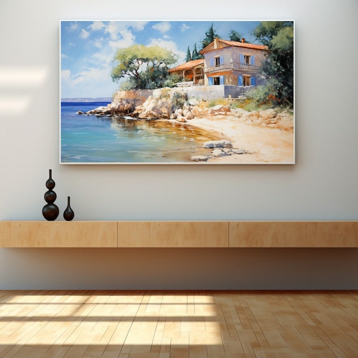 Tableau Maison Bord de Mer, art mural décoration nature