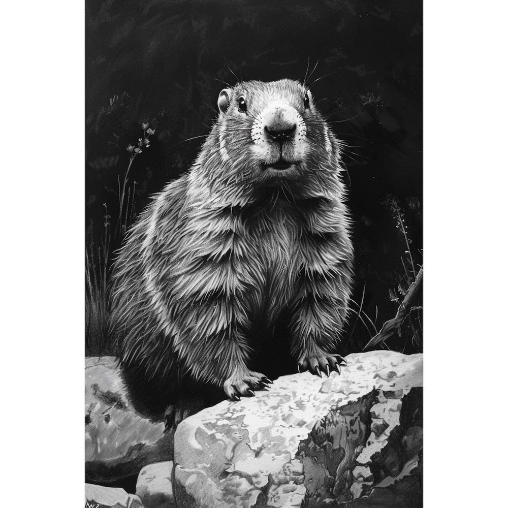 Tableau de Marmotte Noir Et Blanc