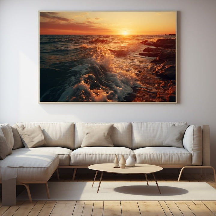 Tableau Soleil à l'Horizon Marin, art mural décoration nature