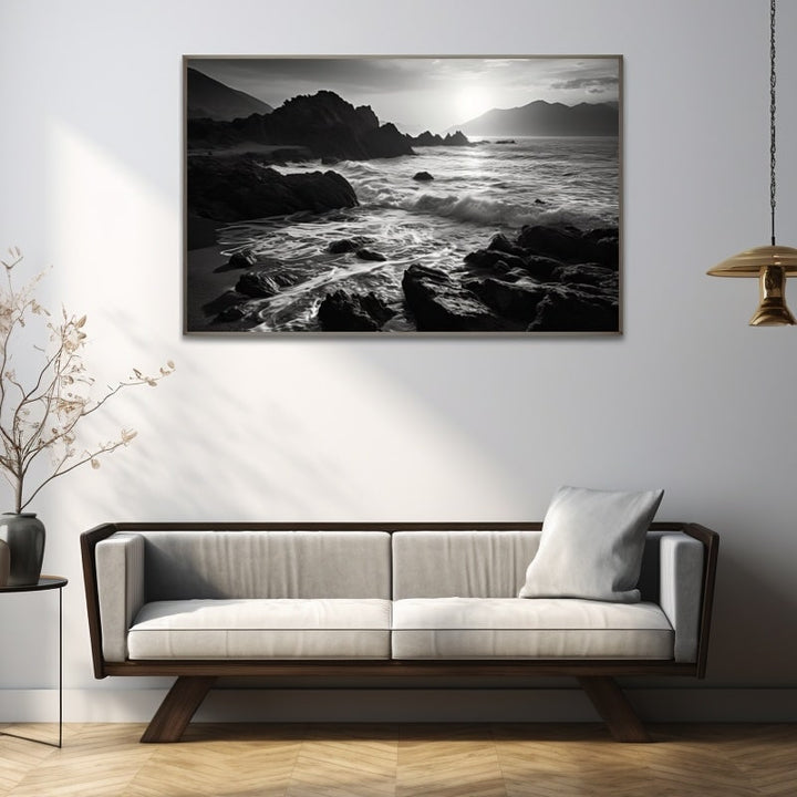 Tableau Mer Noir et Blanc, art mural décoration nature