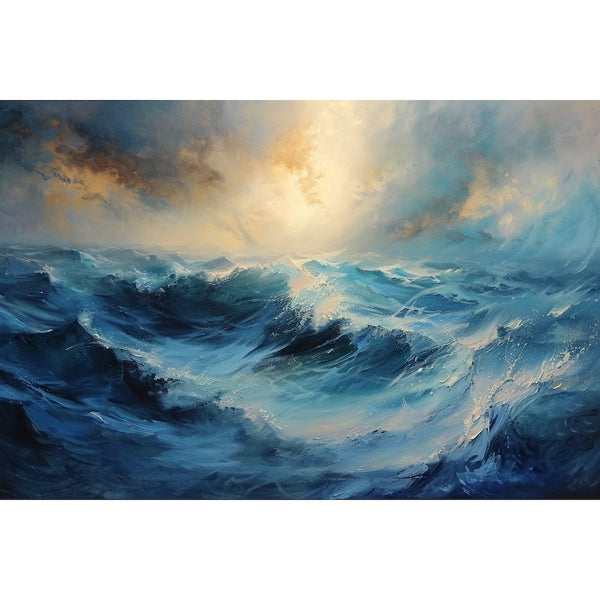 Tableau Vagues Déchaînées au Soleil Doré, art mural décoration nature