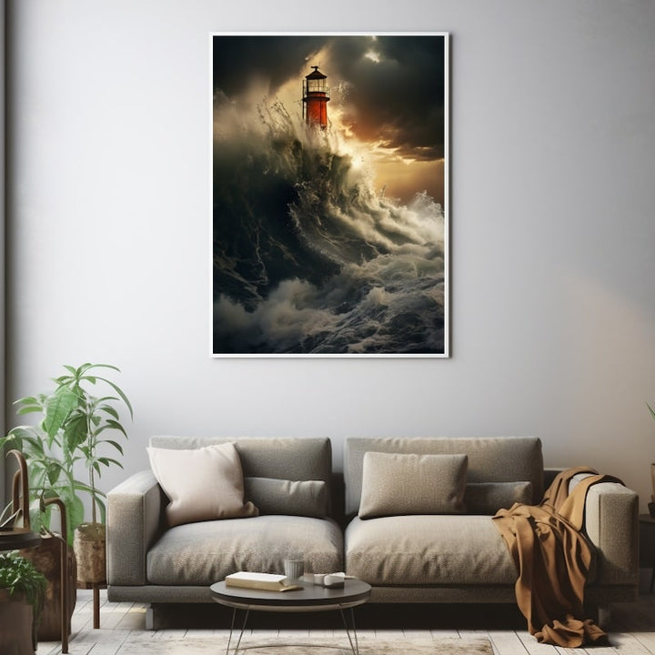 Tableau Phare dans la Tempête, art mural décoration nature