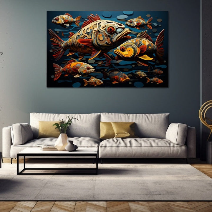 Tableau Moderne avec des Poissons, art mural décoration nature