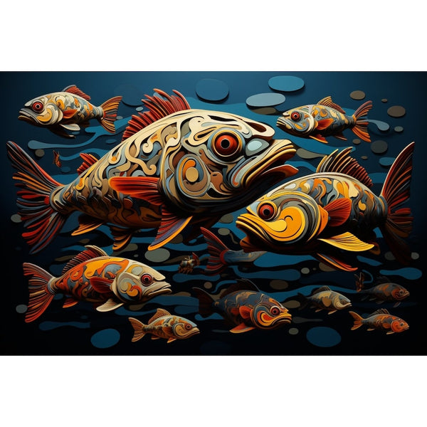 Tableau Moderne avec des Poissons, art mural décoration nature