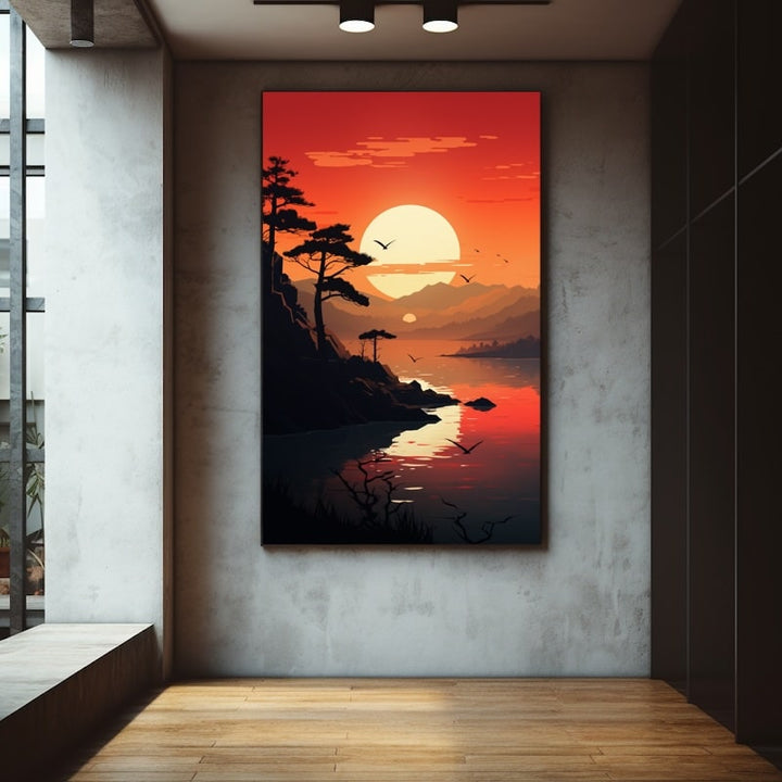 Tableau Moderne Coucher de Soleil, art mural décoration nature