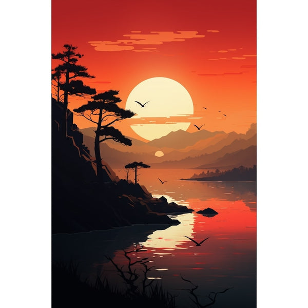 Tableau Moderne Coucher de Soleil, art mural décoration nature