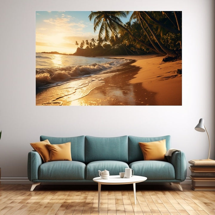 Tableau Moderne de Mer et Palmier, art mural décoration nature