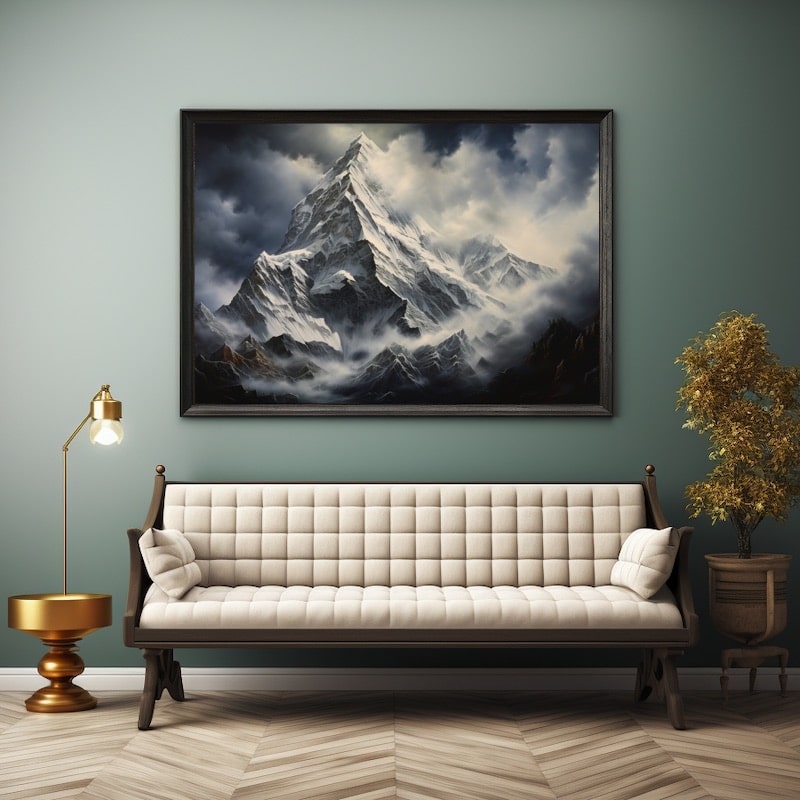 Tableau Sommet Enneigé dans la Brume, art mural décoration nature