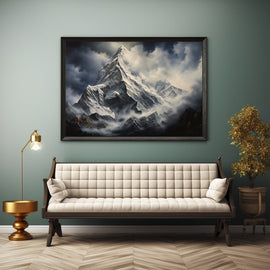 Tableau Sommet Enneigé dans la Brume, art mural décoration nature