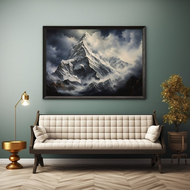 Tableau Sommet Enneigé dans la Brume, art mural décoration nature