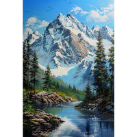 Thumbnail for Tableau montagne enneigée avec rivière et forêt de sapins