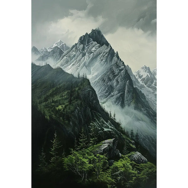 Tableau Montagne Forestière Vintage, art mural décoration nature