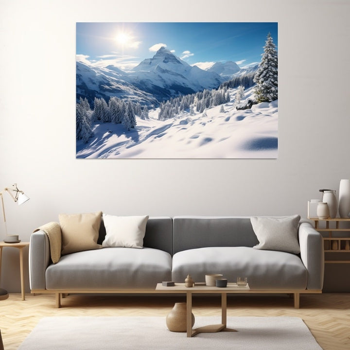 Tableau Montagne Hiver, art mural décoration nature