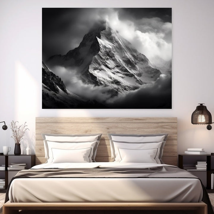 Tableau Montagne Noir et Blanc, art mural décoration nature