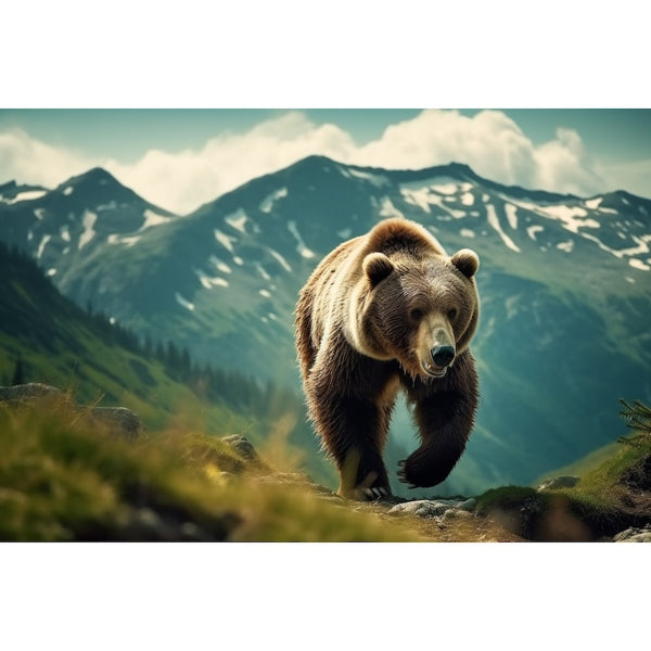 Tableau Ours Brun en Alpage, art mural décoration nature