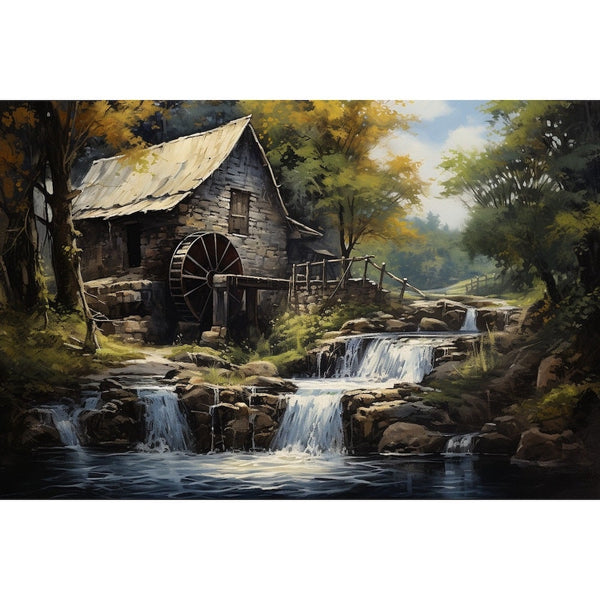 Tableau Cascade Moulin, art mural décoration nature