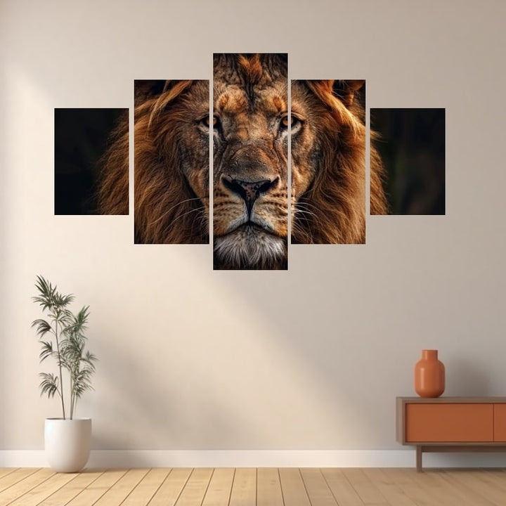 Tableau Multi Panneaux Lion, art mural décoration nature