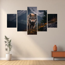 Tableau Multi Panneaux Loup, art mural décoration nature
