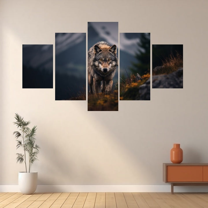Tableau Multi Panneaux Loup, art mural décoration nature