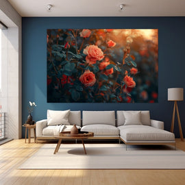 Tableau Mural Roses Corail au Coucher de Soleil, art mural décoration nature
