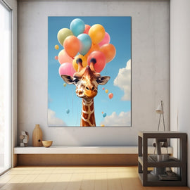 Tableau Mural Girafe Ballon, art mural décoration nature