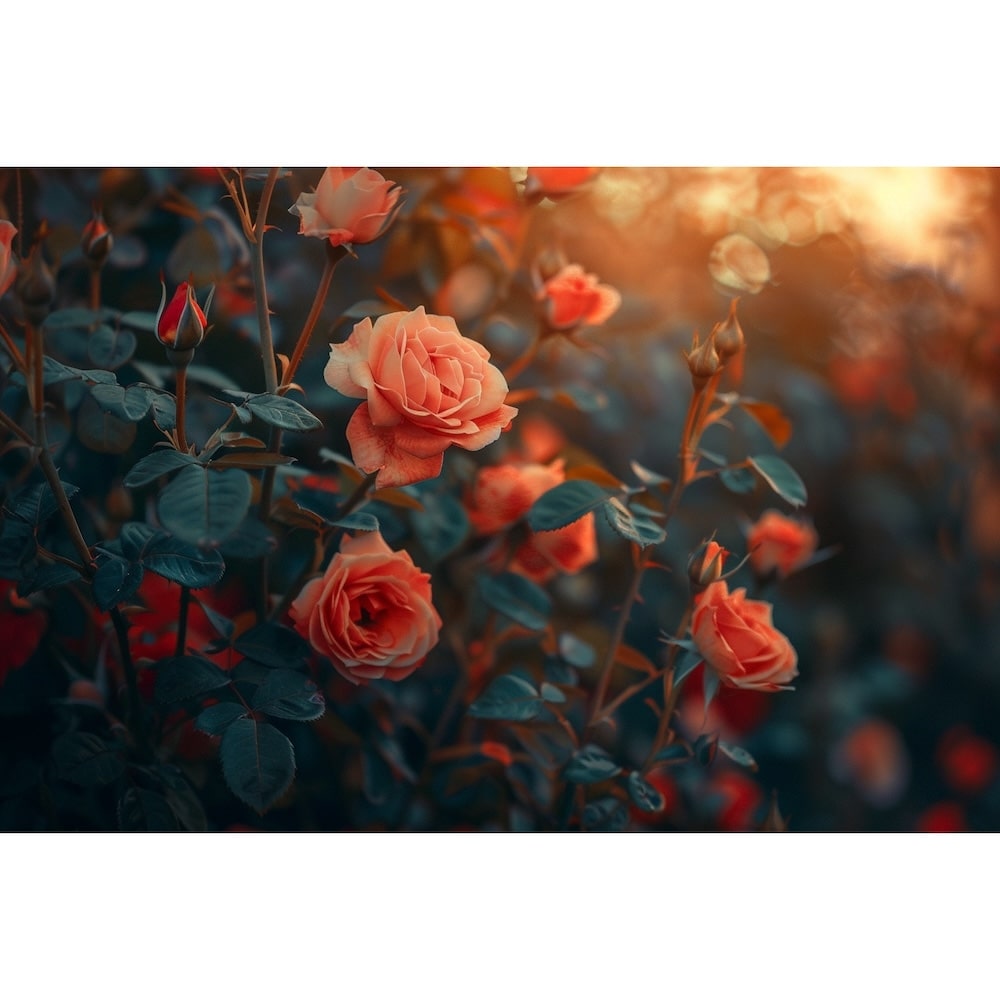 Tableau Mural Roses Corail au Coucher de Soleil, art mural décoration nature