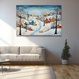 Tableau Naif Hiver, art mural décoration nature