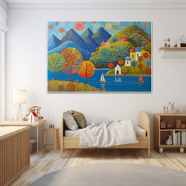 Tableau Naïf Paysage, art mural décoration nature