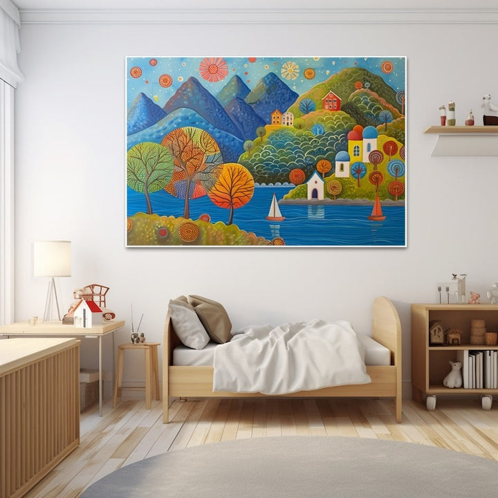 Tableau Naïf Paysage, art mural décoration nature