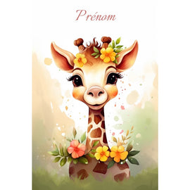 Tableau Naissance Fille Girafe, art mural décoration nature