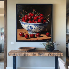 Tableau Nature Morte de Cerises, art mural décoration nature