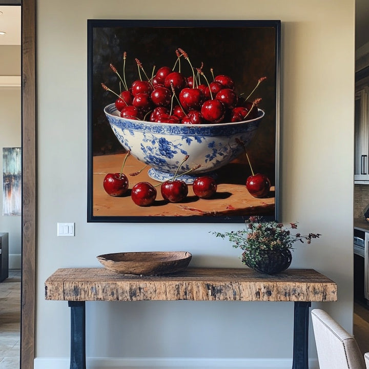 Tableau Nature Morte de Cerises, art mural décoration nature