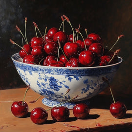 Tableau Nature Morte de Cerises, art mural décoration nature