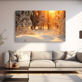 Tableau Forêt Enneigée au Couchant, art mural décoration nature