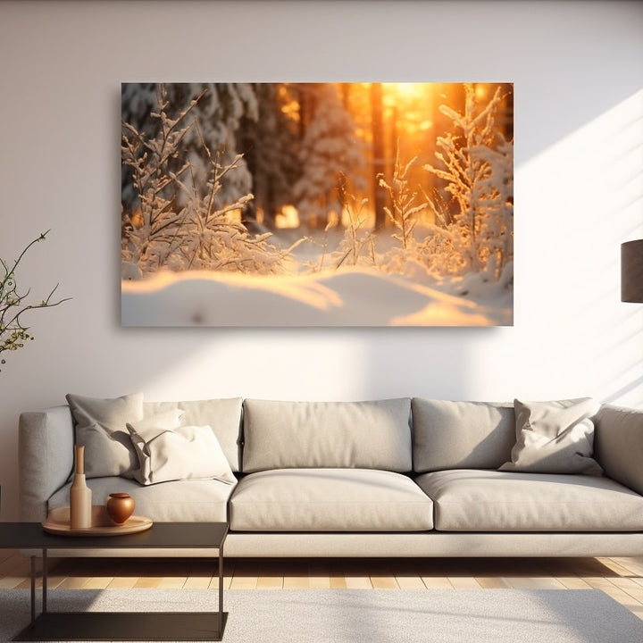 Tableau Forêt Enneigée au Couchant, art mural décoration nature